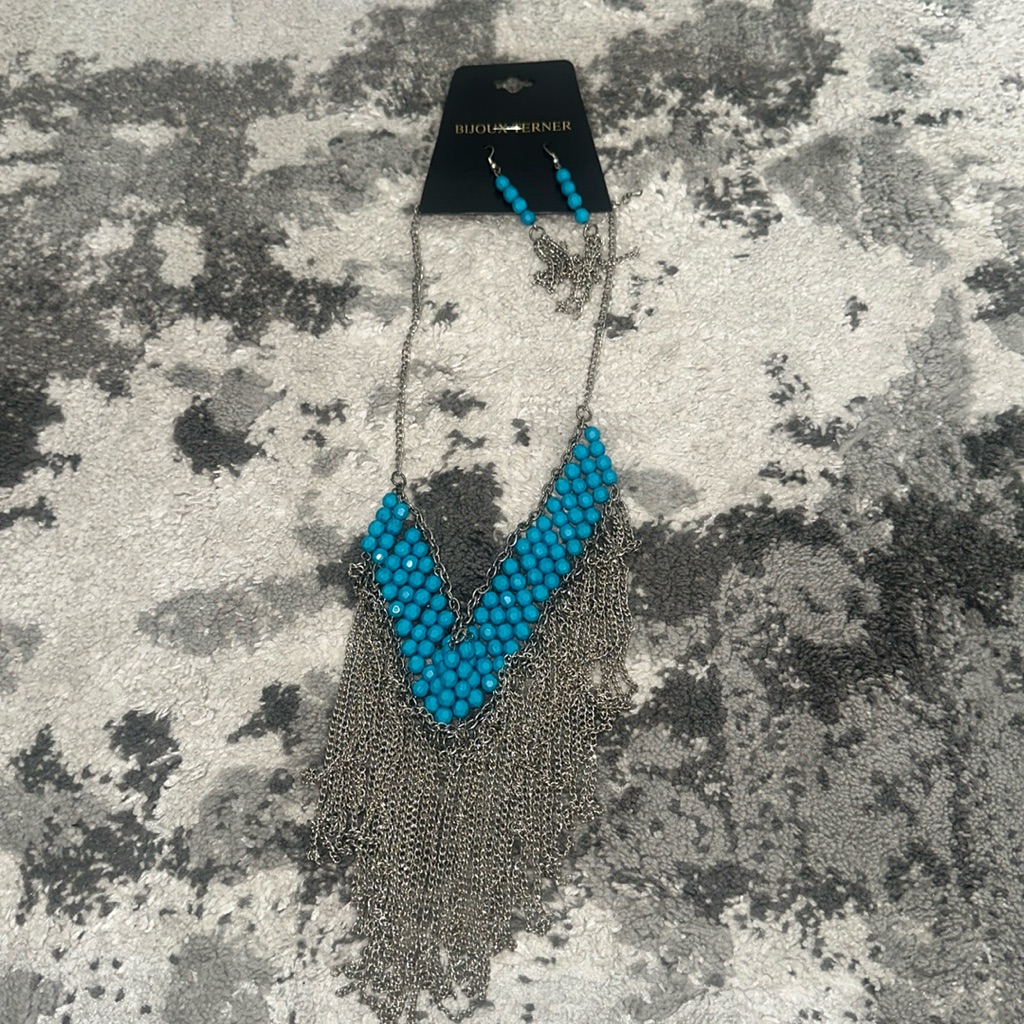 Bijoux Terner Aqua Tassel Necklace And Earring Set 13$